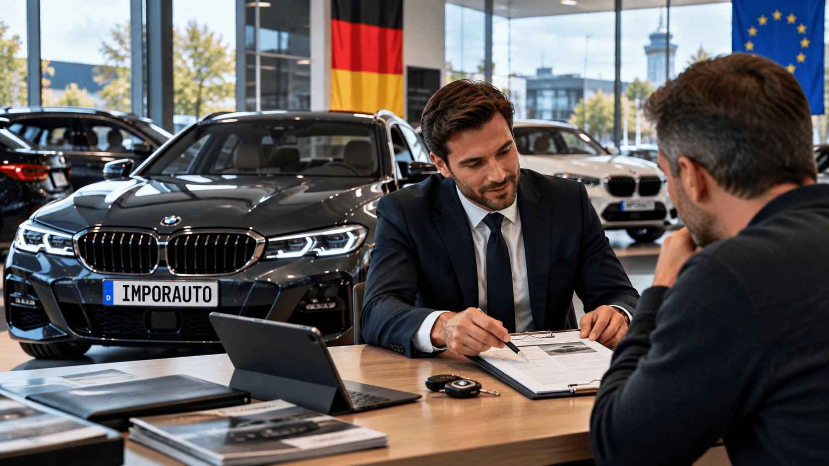 Compra e documentação de automóvel num concessionário na Alemanha